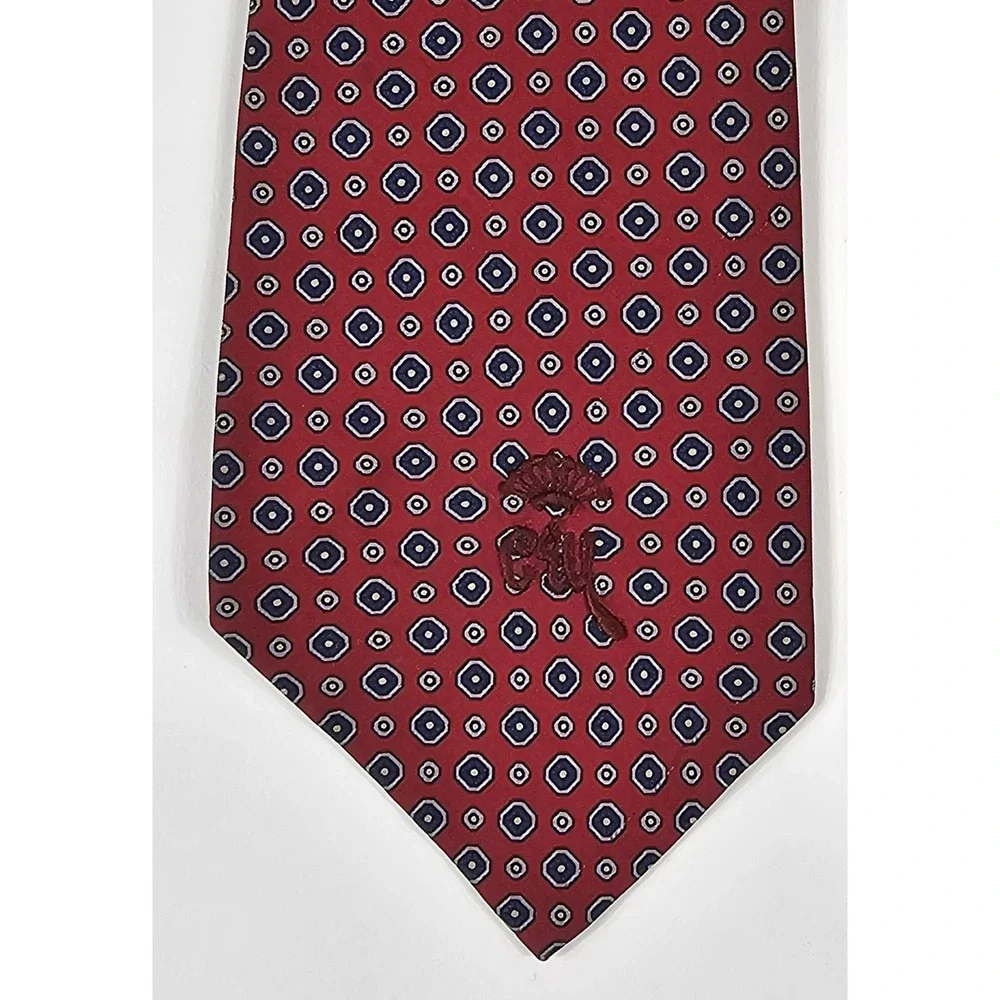 Vintage Woolf Brothers Countess Mara Tie Geometric Logo Red Black Blue Irregular